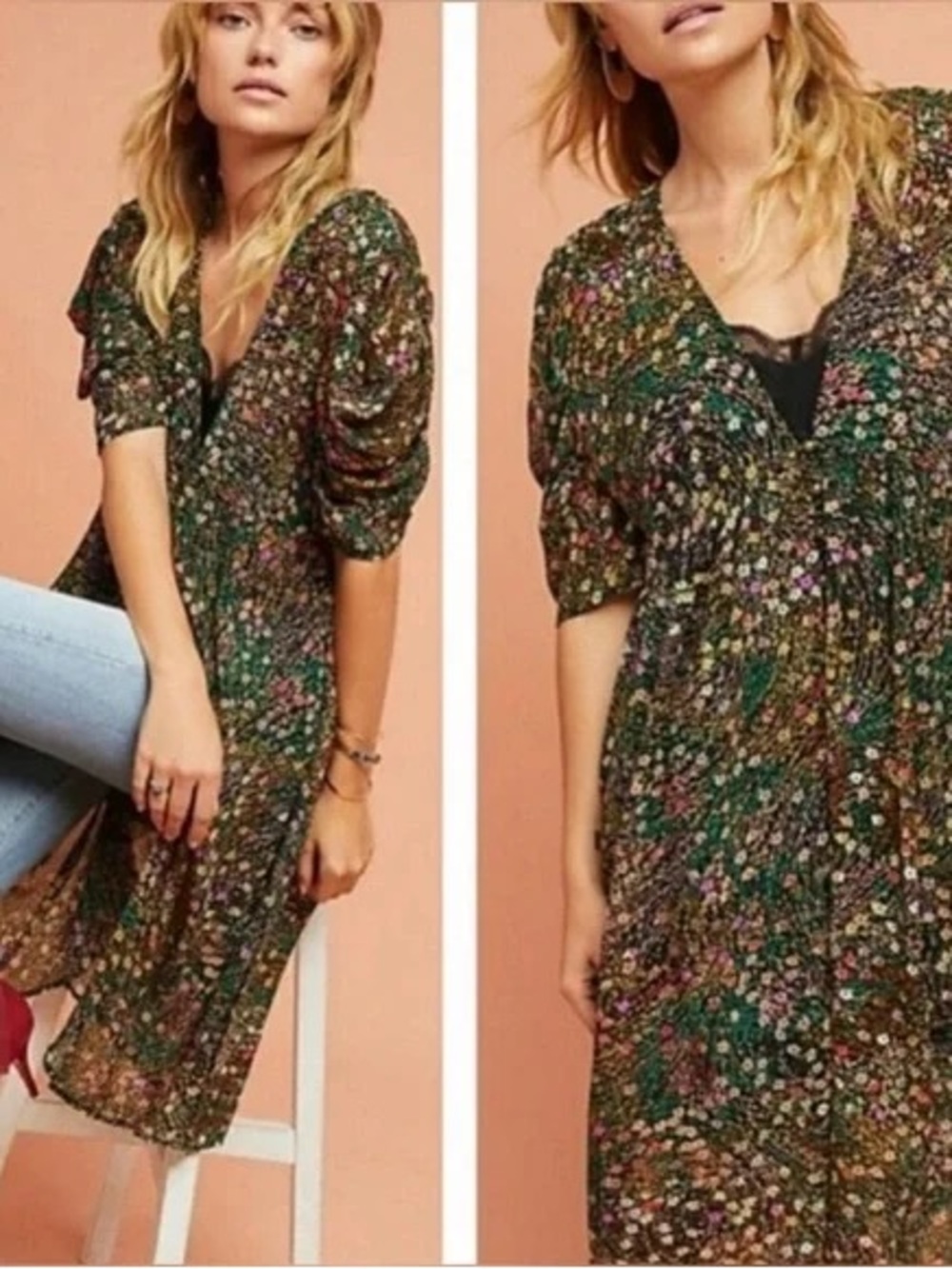 Anthropologie Akemi + Kin Valencia floral sheer bohemian dress, Sz L, EUC